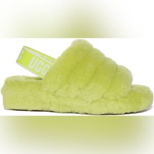 UGG - Fluff Yeah Sli In Lime Green Open Toe Slip On Ankle Strap Sandal Size 8